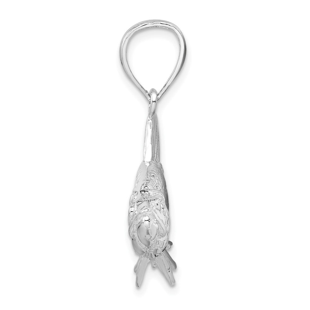 Sterling Silver Rhodium-plated Polished 3D Oxeye Tarpon Fish Pendant
