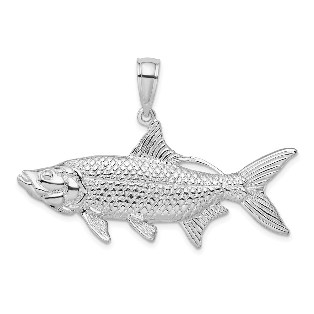 Sterling Silver Rhodium-plated Polished 3D Oxeye Tarpon Fish Pendant