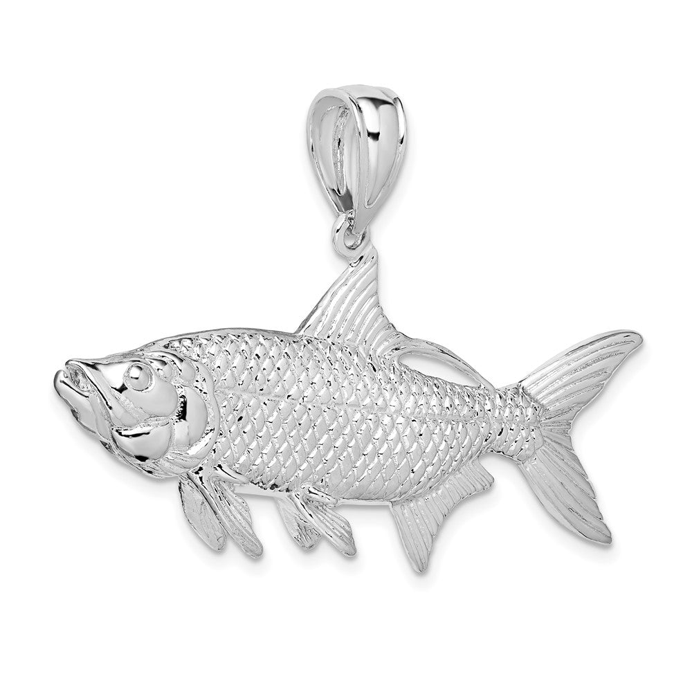 Sterling Silver Rhodium-plated Polished 3D Oxeye Tarpon Fish Pendant