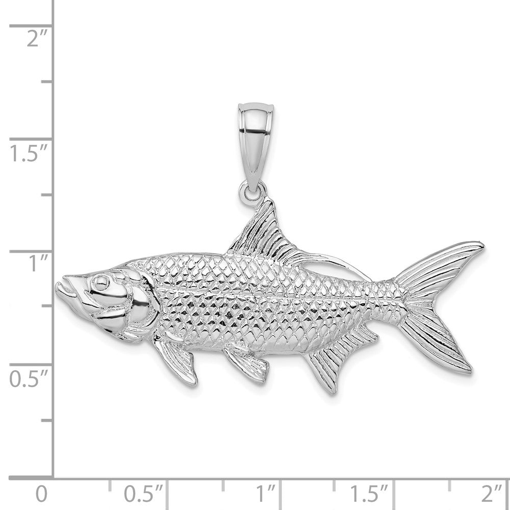 Sterling Silver Rhodium-plated Polished 3D Oxeye Tarpon Fish Pendant