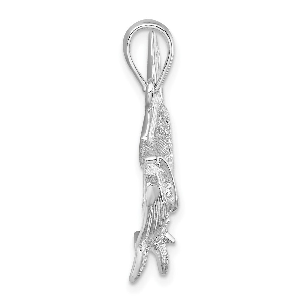Sterling Silver Rhodium-plated Tarpon Fish w/Open Mouth Pendant