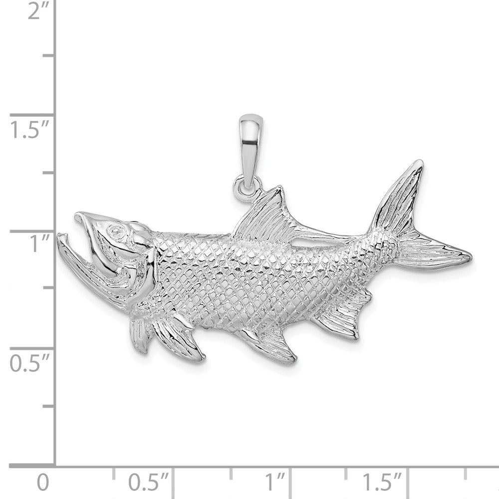 Sterling Silver Rhodium-plated Tarpon Fish w/Open Mouth Pendant