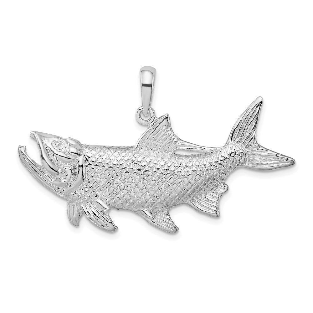 Sterling Silver Rhodium-plated Tarpon Fish w/Open Mouth Pendant