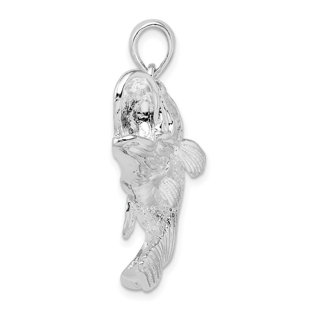 Sterling Silver Rhodium-plated Jumping Bass Fish Pendant
