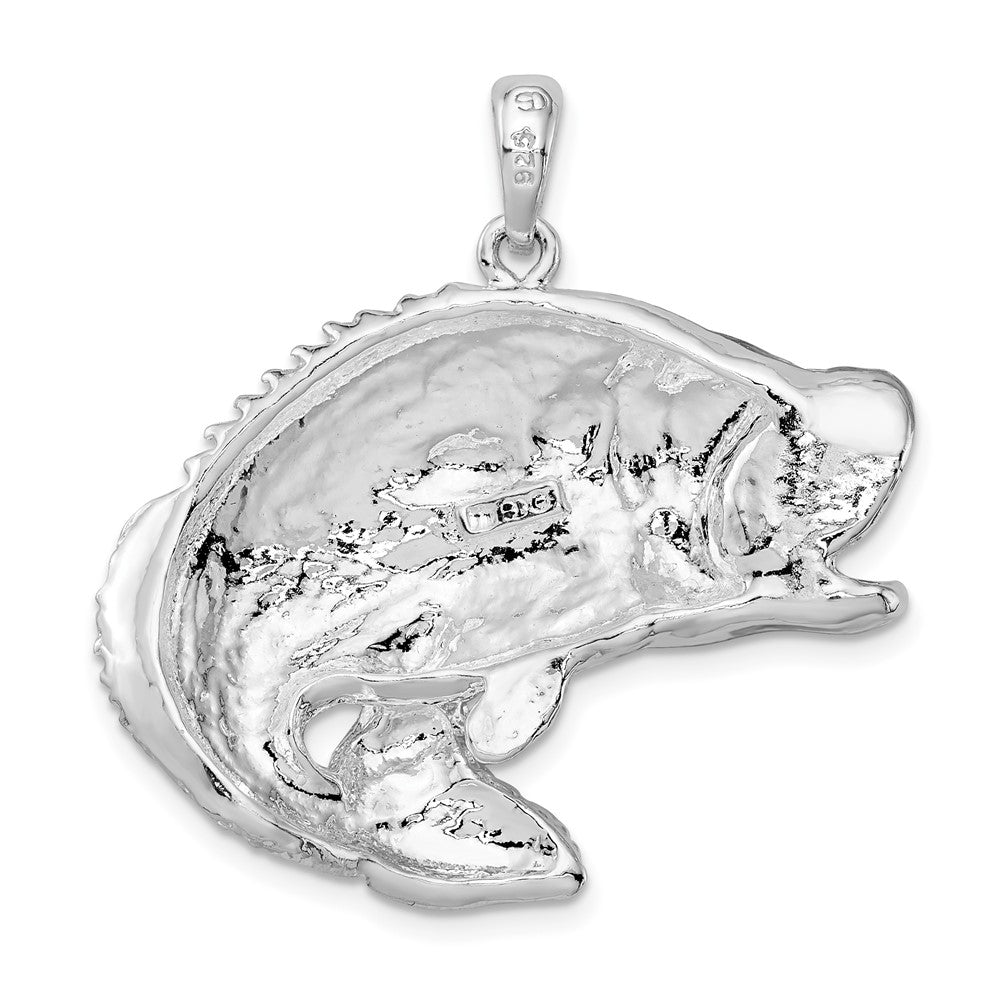 Sterling Silver Rhodium-plated Jumping Bass Fish Pendant