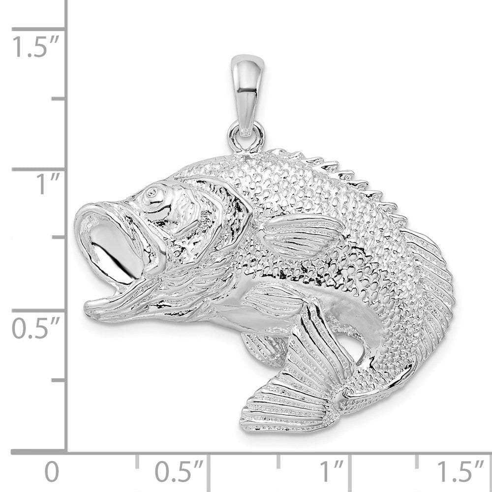 Sterling Silver Rhodium-plated Jumping Bass Fish Pendant