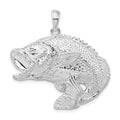 Sterling Silver Rhodium-plated Jumping Bass Fish Pendant