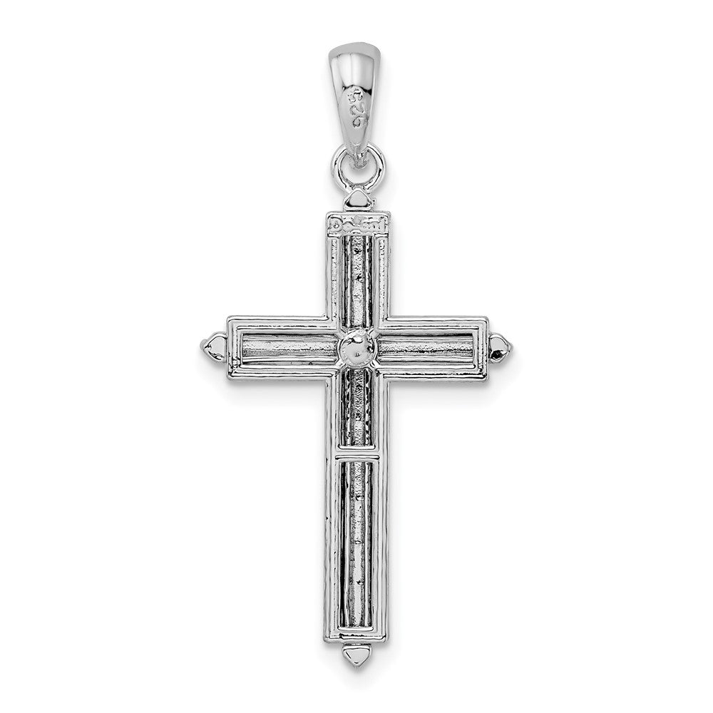 Sterling Silver Rhodium-plated Passion Cross w/Frame Pendant