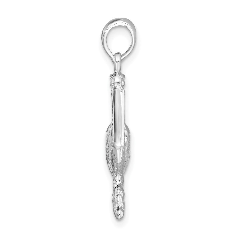 Sterling Silver Rhodium-plated Large 3D Standing Pelican Pendant