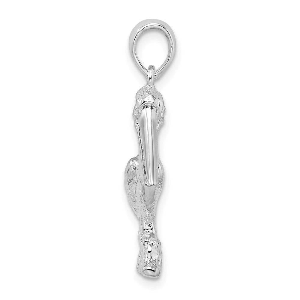 Sterling Silver Rhod-plated 3D Standing Moveable Mouth Pelican Pendant