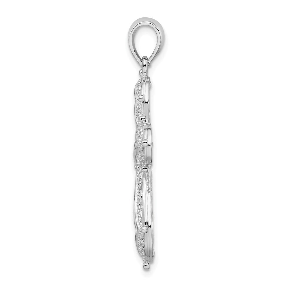 Sterling Silver Rhodium-plated Scroll Diamond-cut Rounded Cross Pendant