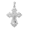 Sterling Silver Rhodium-plated Scroll Diamond-cut Rounded Cross Pendant