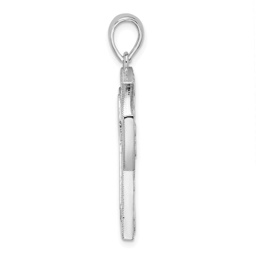 Sterling Silver Rhodium-plated Fancy Heart Design Cross Pendant