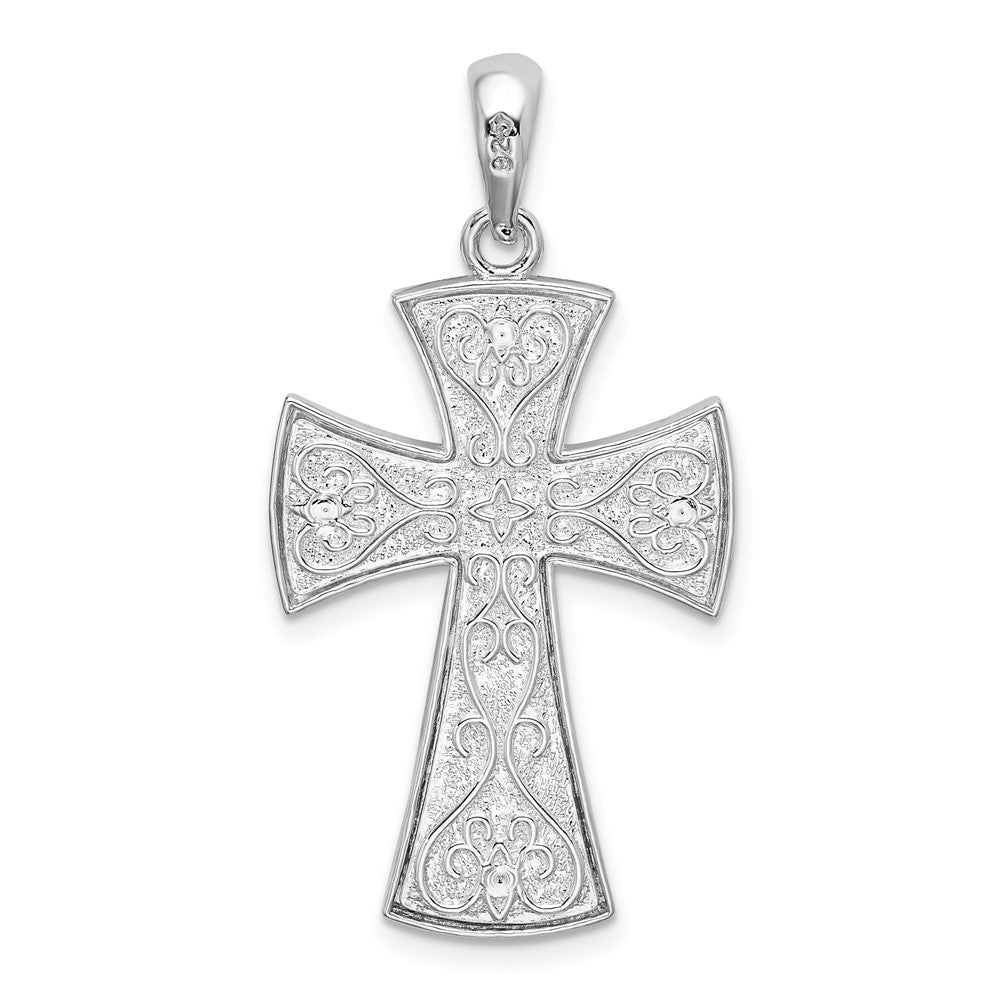 Sterling Silver Rhodium-plated Fancy Heart Design Cross Pendant