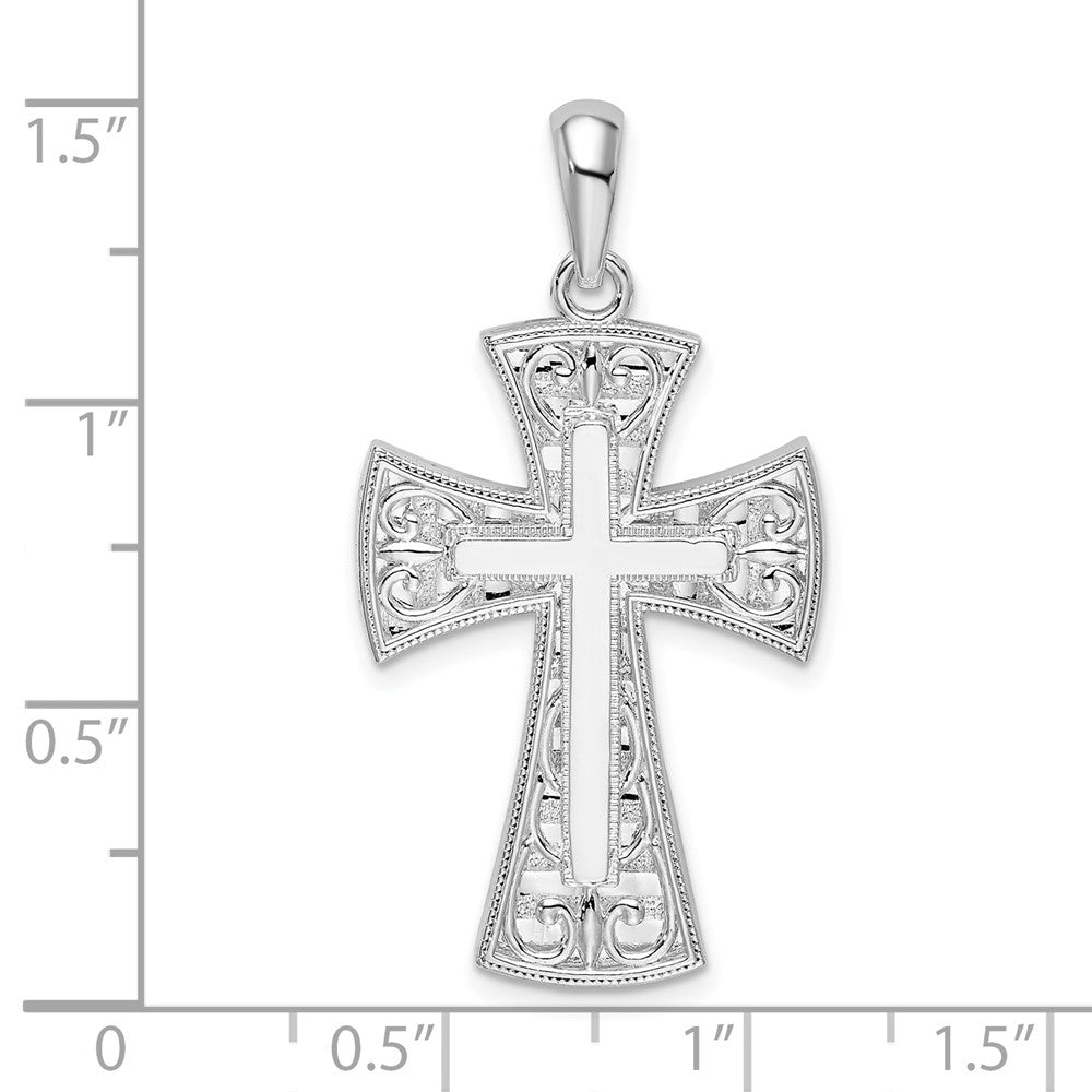 Sterling Silver Rhodium-plated Fancy Heart Design Cross Pendant