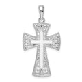 Sterling Silver Rhodium-plated Fancy Heart Design Cross Pendant
