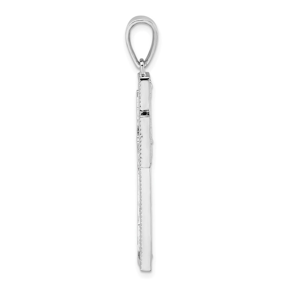 Sterling Silver Rhodium-plated Rope Edge Latin Cross Pendant