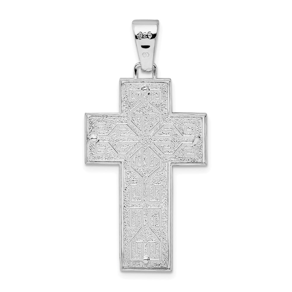 Sterling Silver Rhodium-plated Rope Edge Latin Cross Pendant