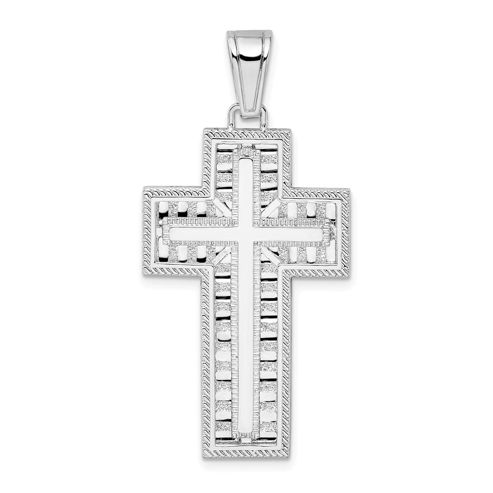 Sterling Silver Rhodium-plated Rope Edge Latin Cross Pendant