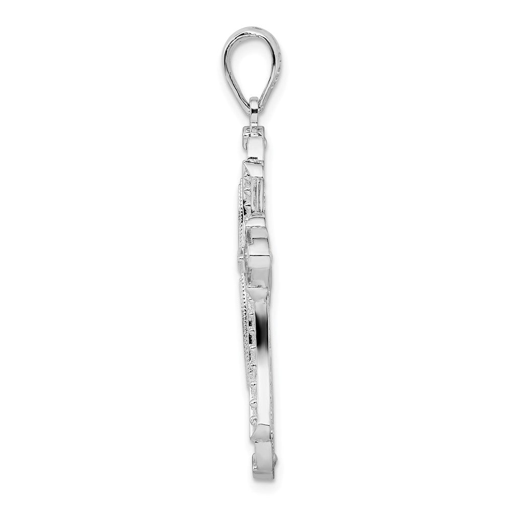 Sterling Silver Rhod-plated Fleur de Lis w/Poem on Reverse Cross Pendant