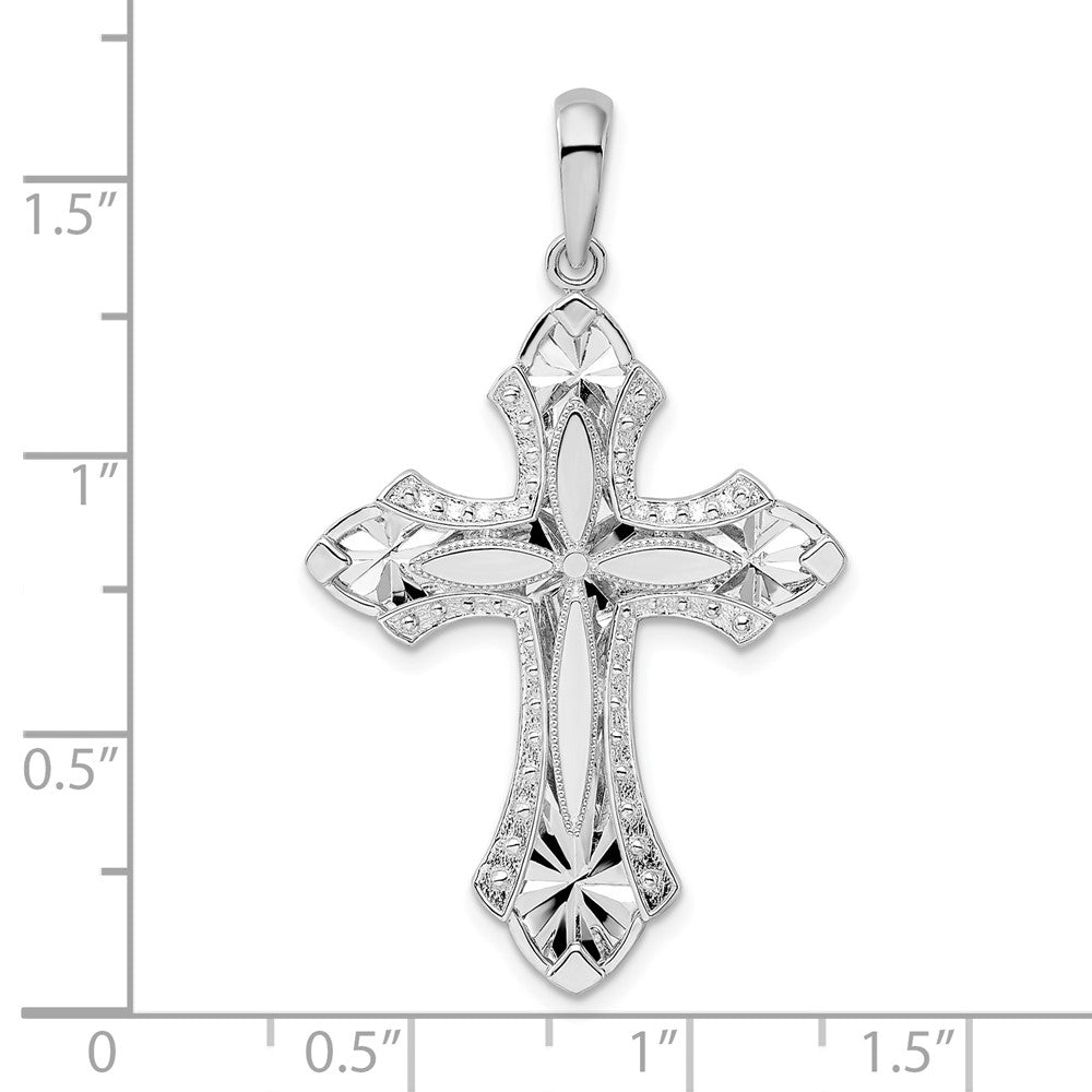 Sterling Silver Rhod-plated Fleur de Lis w/Poem on Reverse Cross Pendant
