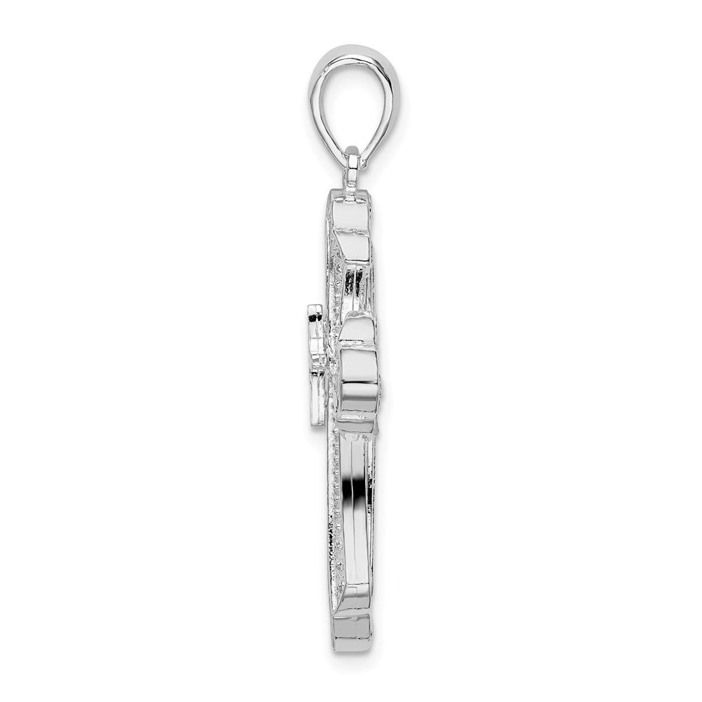 Sterling Silver Rhodium-plated Diamond-cut Fleur de Lis Cross Pendant