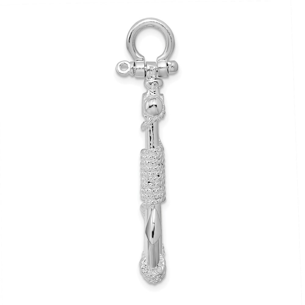 Sterling Silver Rhodium-plated Polished Anchor w/Rope Pendant