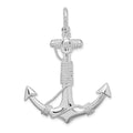 Sterling Silver Rhodium-plated Polished Anchor w/Rope Pendant