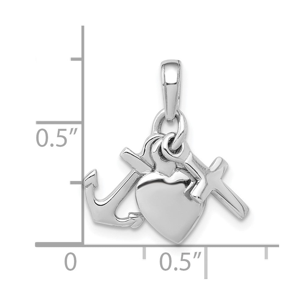 Sterling Silver Polished 3D Moveable Anchor,Heart,Cross Pendant