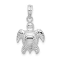 Sterling Silver Rhodium-plated Polished Sea Turtle Pendant