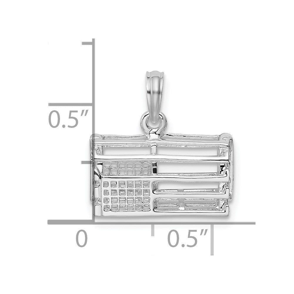 Sterling Silver Rhodium-plated Polished 3D Empty Lobster Trap Pendant