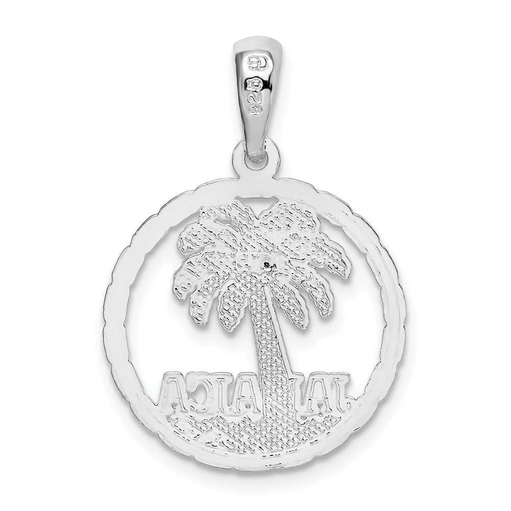 Sterling Silver Rhod-plated Jamaica w/Palm Tree Cut-out Disc Pendant