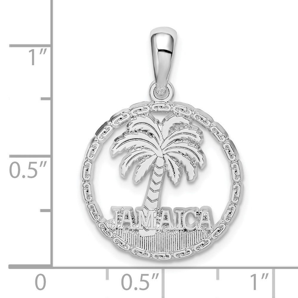 Sterling Silver Rhod-plated Jamaica w/Palm Tree Cut-out Disc Pendant