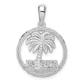 Sterling Silver Rhod-plated Jamaica w/Palm Tree Cut-out Disc Pendant