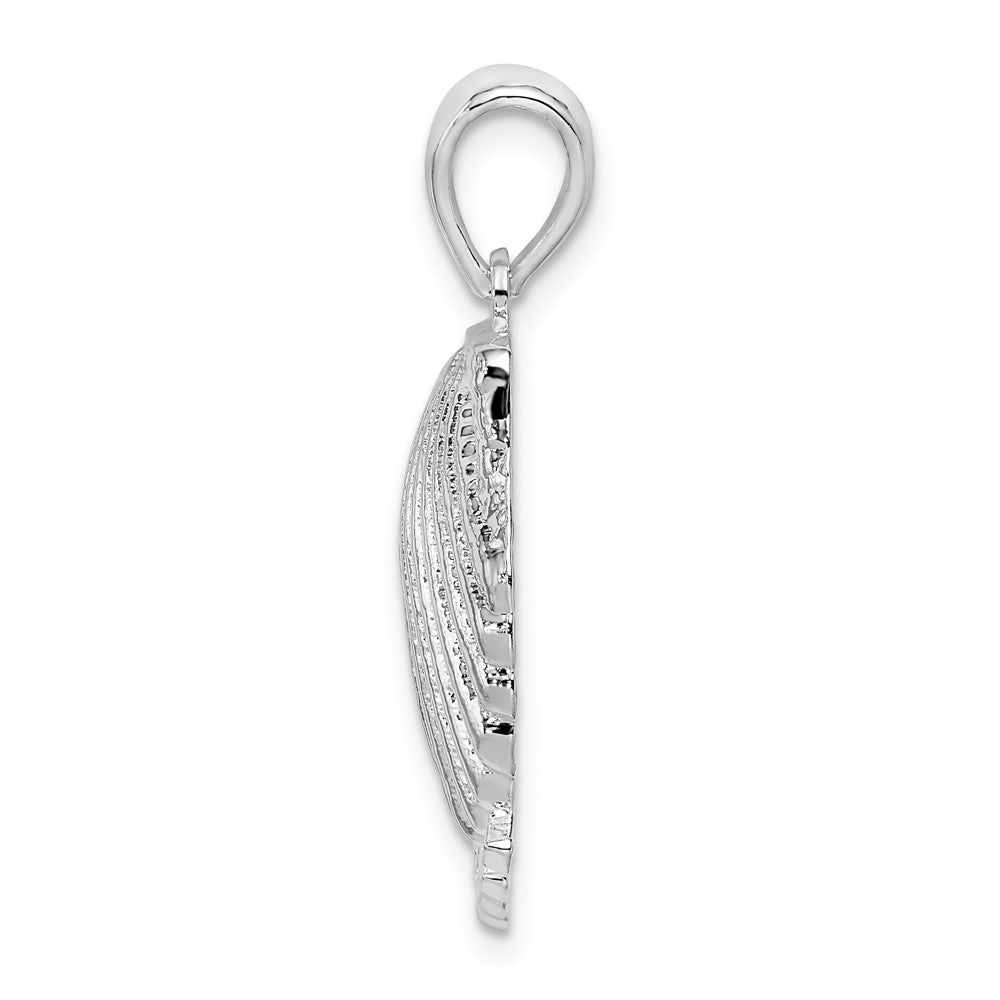 Sterling Silver Rhodium-plated Polished Jamaica Scallop Shell Pendant
