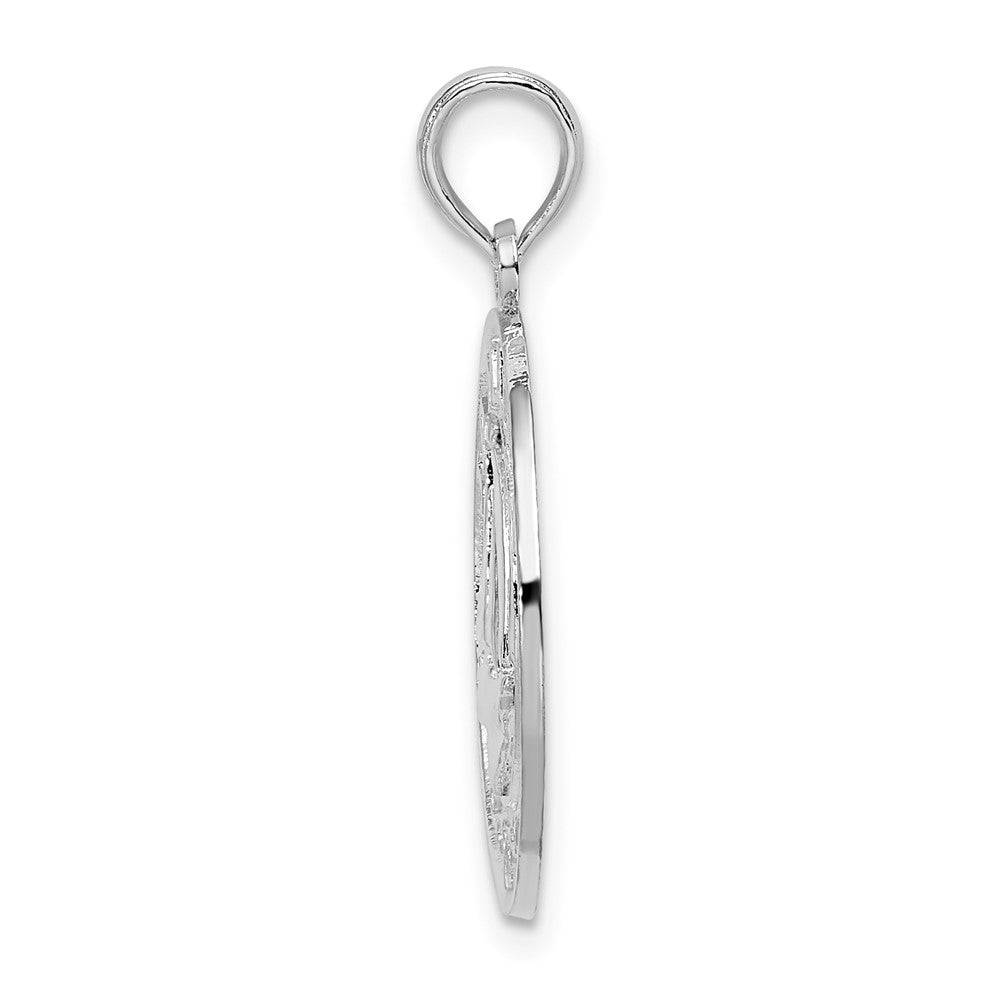 Sterling Silver Rhod-plated Jamaica Round Circle w/Sailboat Pendant