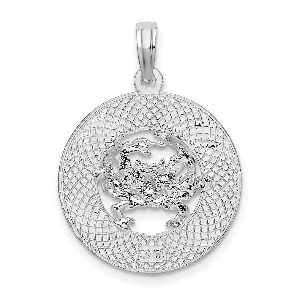 Sterling Silver Rhodium-plated Jamaica Round Circle w/Crab Pendant