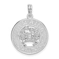 Sterling Silver Rhodium-plated Jamaica Round Circle w/Crab Pendant