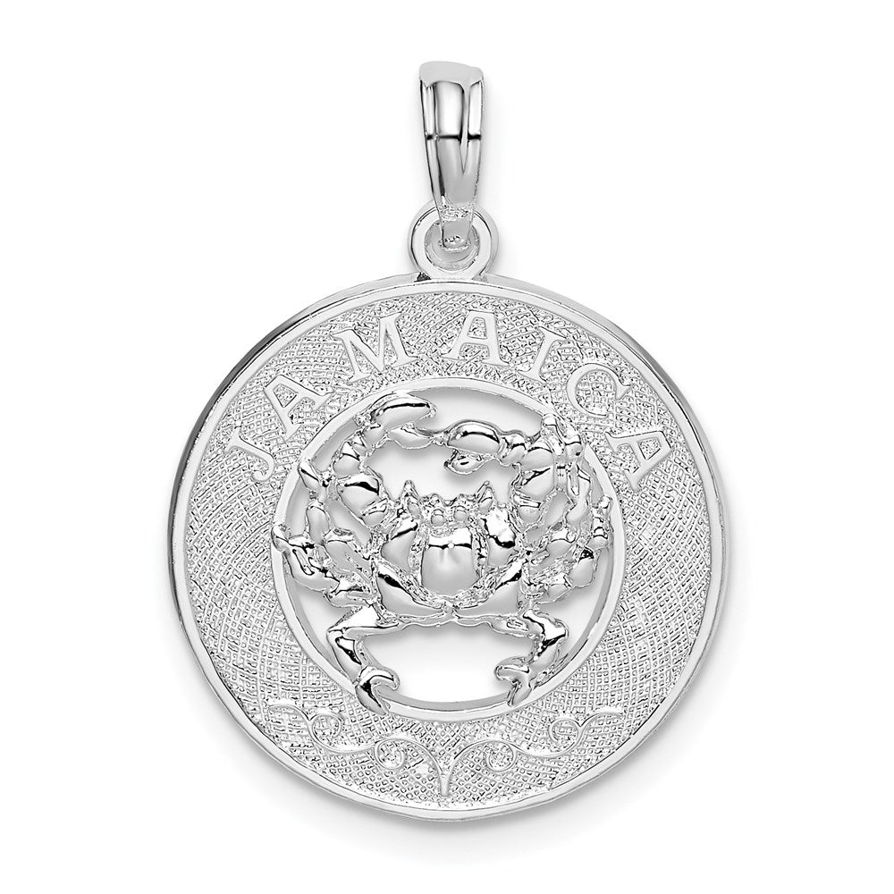Sterling Silver Rhodium-plated Jamaica Round Circle w/Crab Pendant