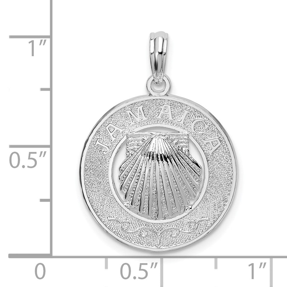 Sterling Silver Rhodium-plated Jamaica Round Circle w/Shell Pendant