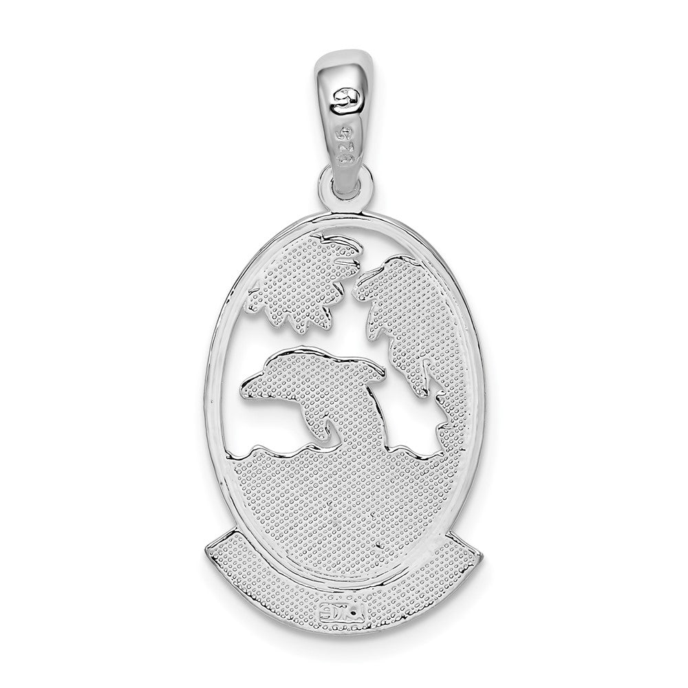 Sterling Silver Rhodium-plated Polished Jamaica Dolphin Sunset Pendant