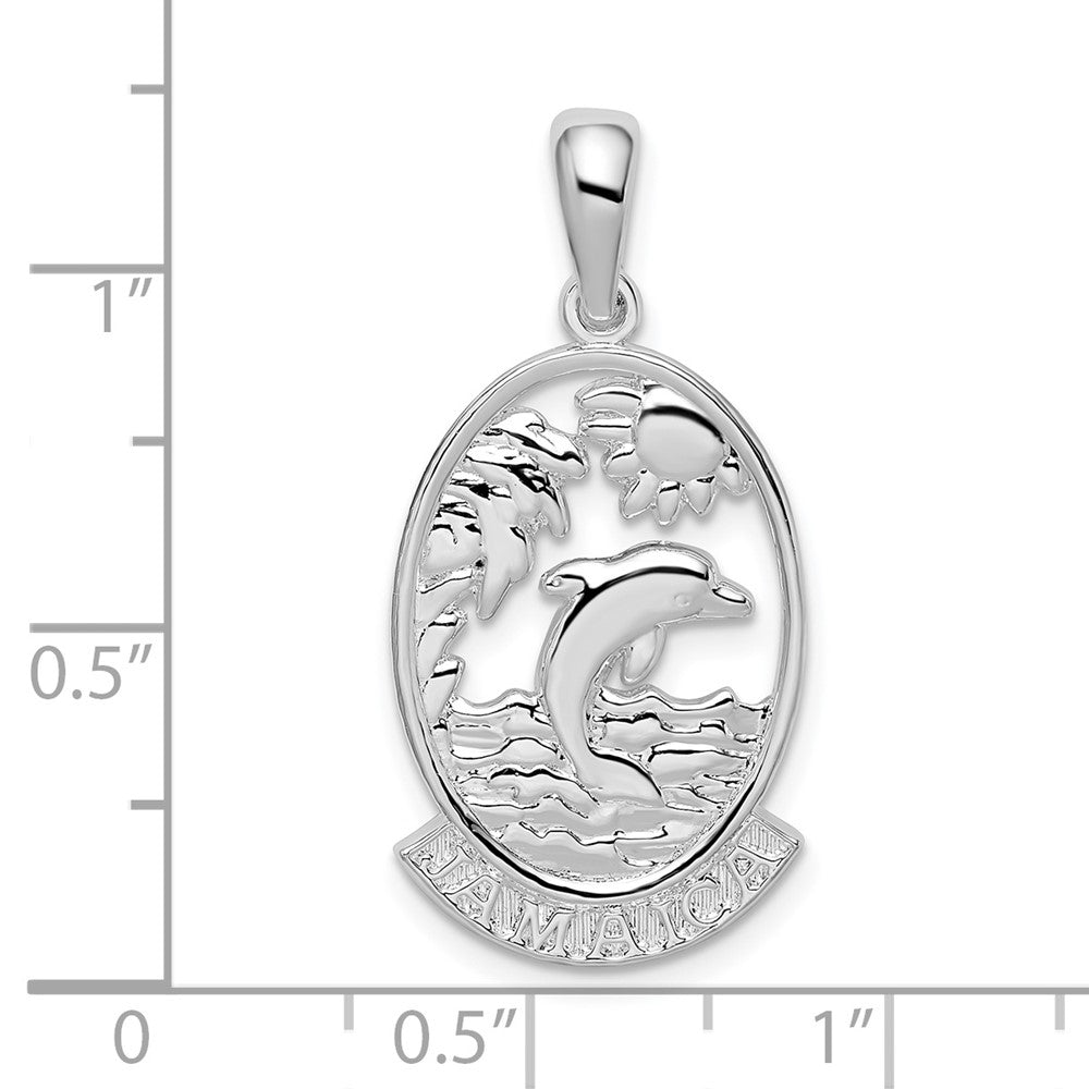 Sterling Silver Rhodium-plated Polished Jamaica Dolphin Sunset Pendant