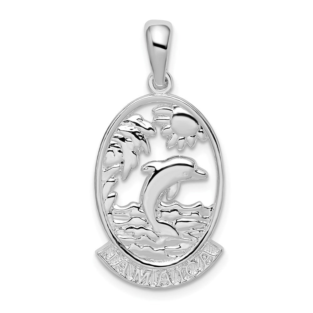 Sterling Silver Rhodium-plated Polished Jamaica Dolphin Sunset Pendant