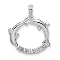 Sterling Silver Rhodium-plated Jamaica 2 Jumping Dolphins Pendant