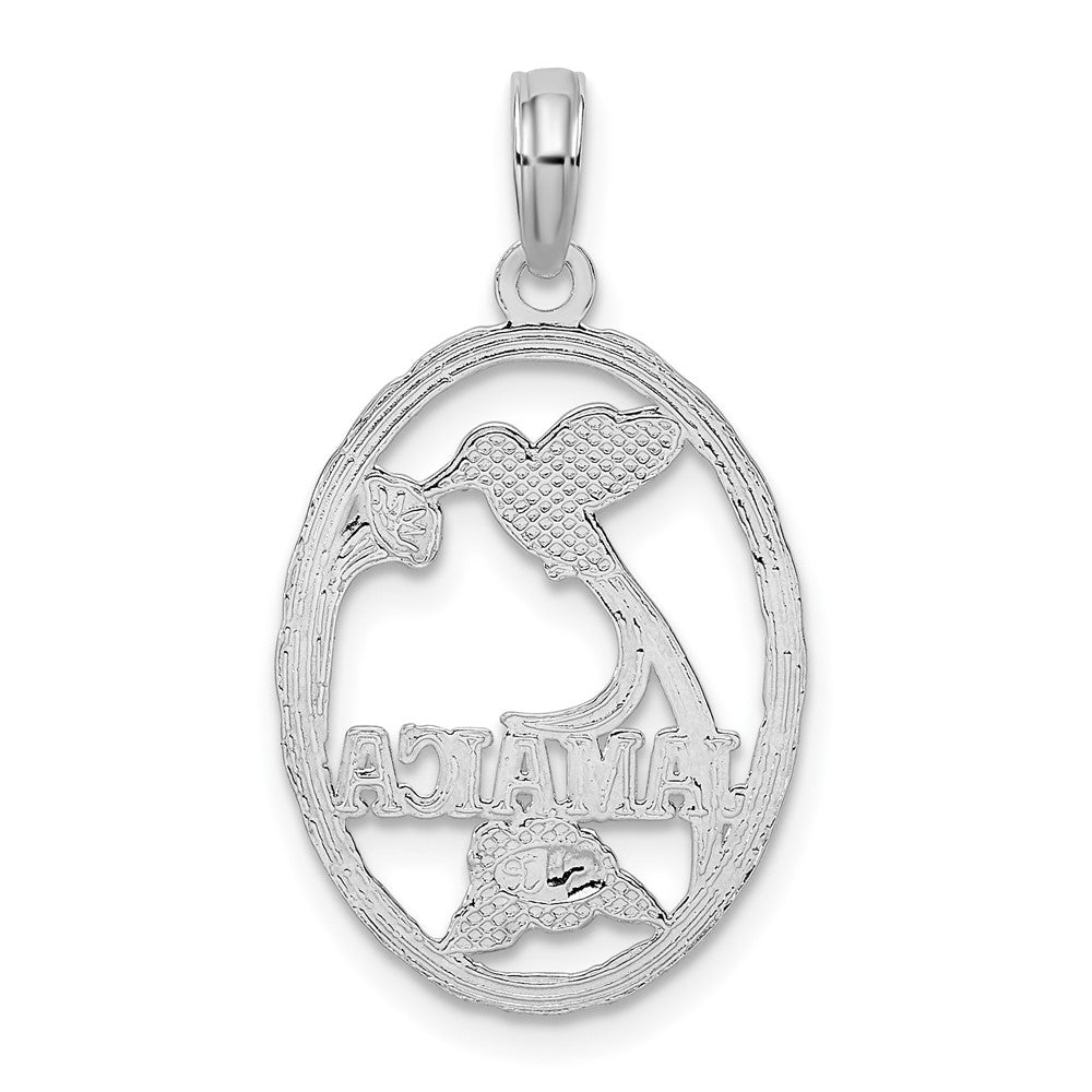 Sterling Silver Rhodium-plated Jamaica Oval Bird and Flower Pendant