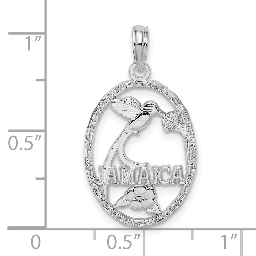 Sterling Silver Rhodium-plated Jamaica Oval Bird and Flower Pendant