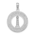 Sterling Silver Rhodium-plated Mystic, CT Circle w/Lighthouse Pendant