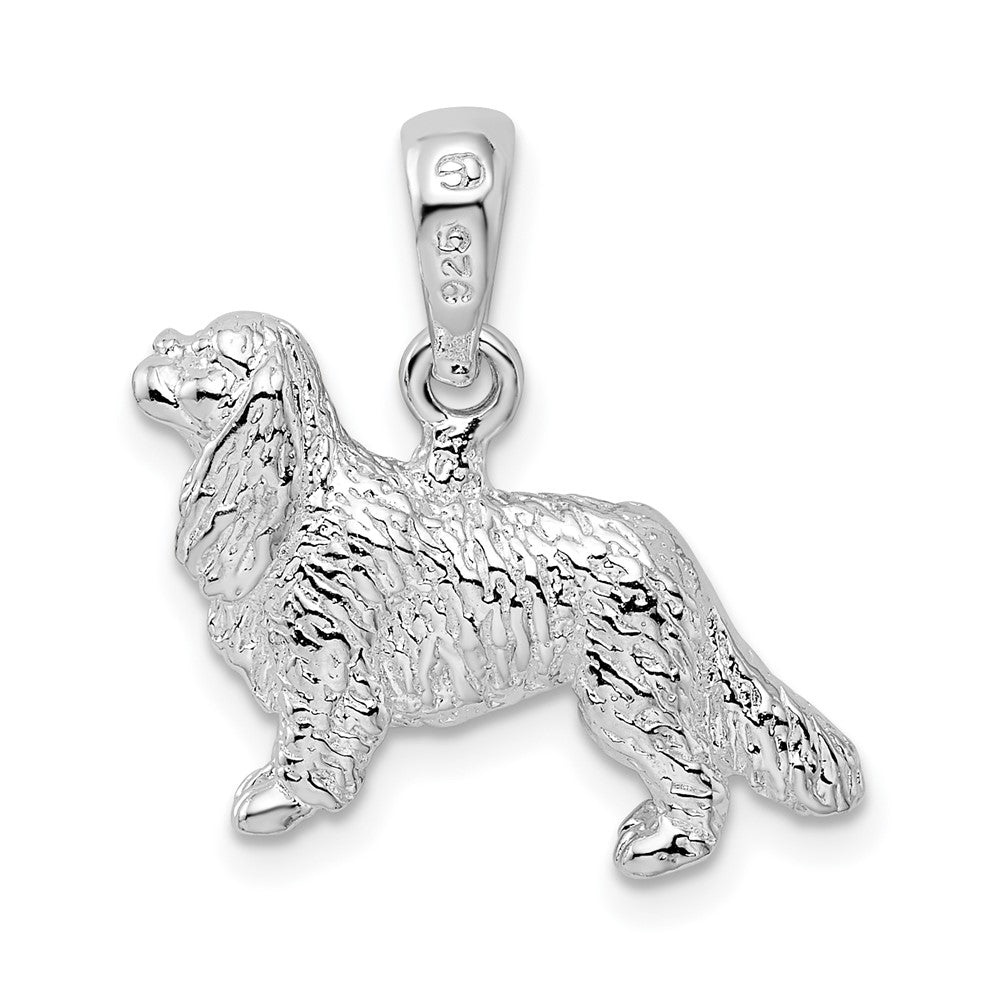 Sterling Silver Rhodium-plated 3D Cavalier King Charles Spaniel Pendant