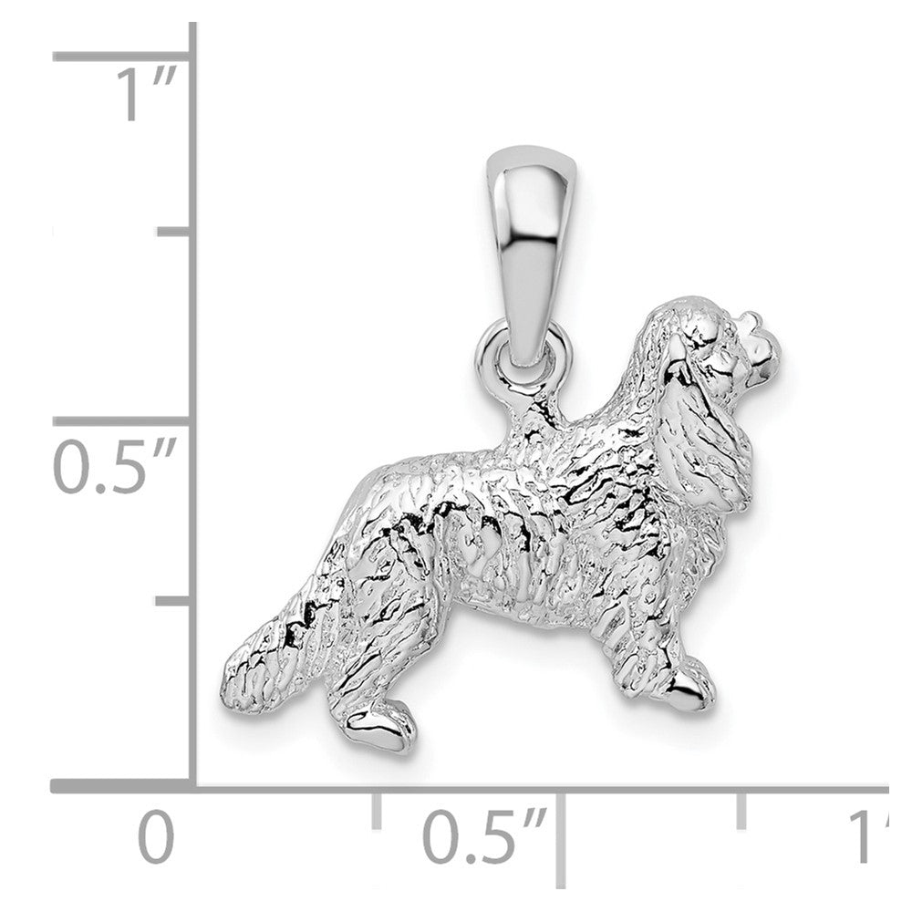 Sterling Silver Rhodium-plated 3D Cavalier King Charles Spaniel Pendant