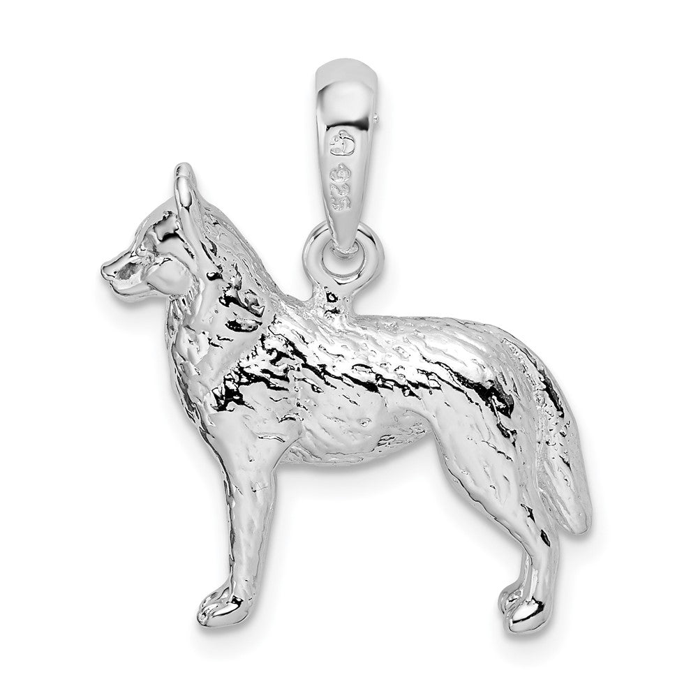 Sterling Silver Rhodium-plated Textured 3D Siberian Husky Pendant